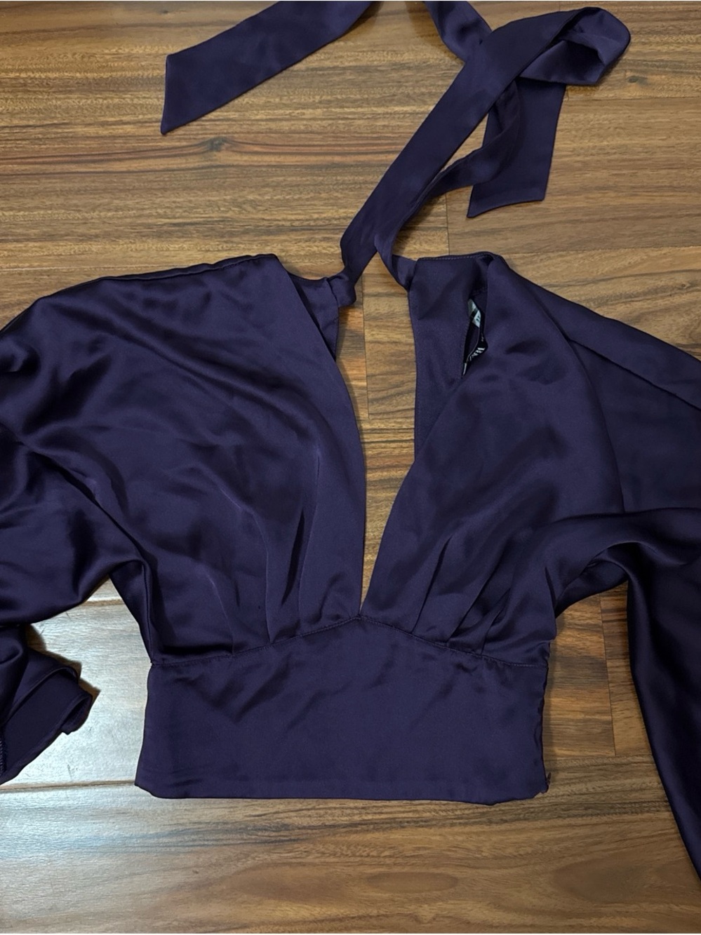 Zara Deep Purple Halter Satin Crop Top